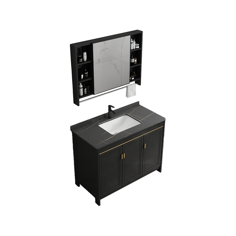 Black Bath Vanity Single Sink Metal Frame Mirror Vanity with Soft Close Door