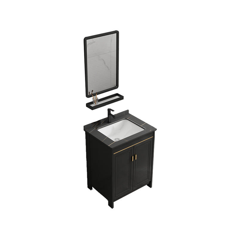 Black Bath Vanity Single Sink Metal Frame Mirror Vanity with Soft Close Door