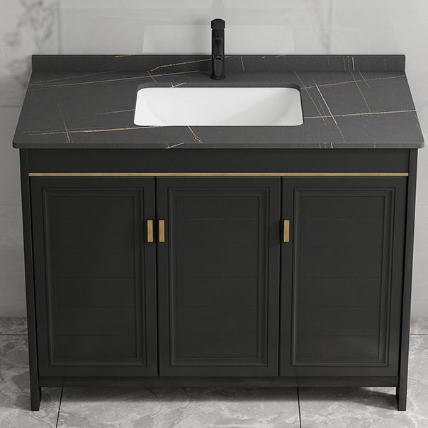 Black Bath Vanity Single Sink Metal Frame Mirror Vanity with Soft Close Door