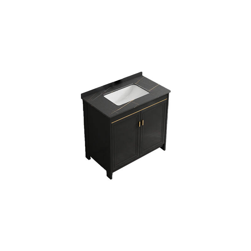 Black Bath Vanity Single Sink Metal Frame Mirror Vanity with Soft Close Door