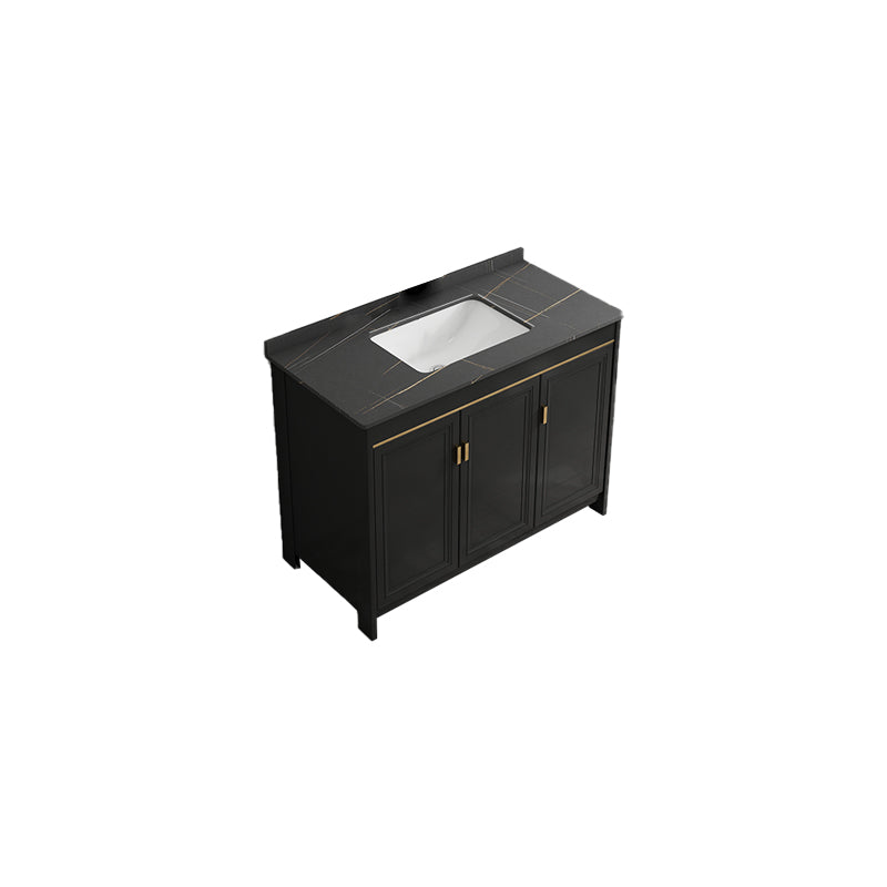 Black Bath Vanity Single Sink Metal Frame Mirror Vanity with Soft Close Door