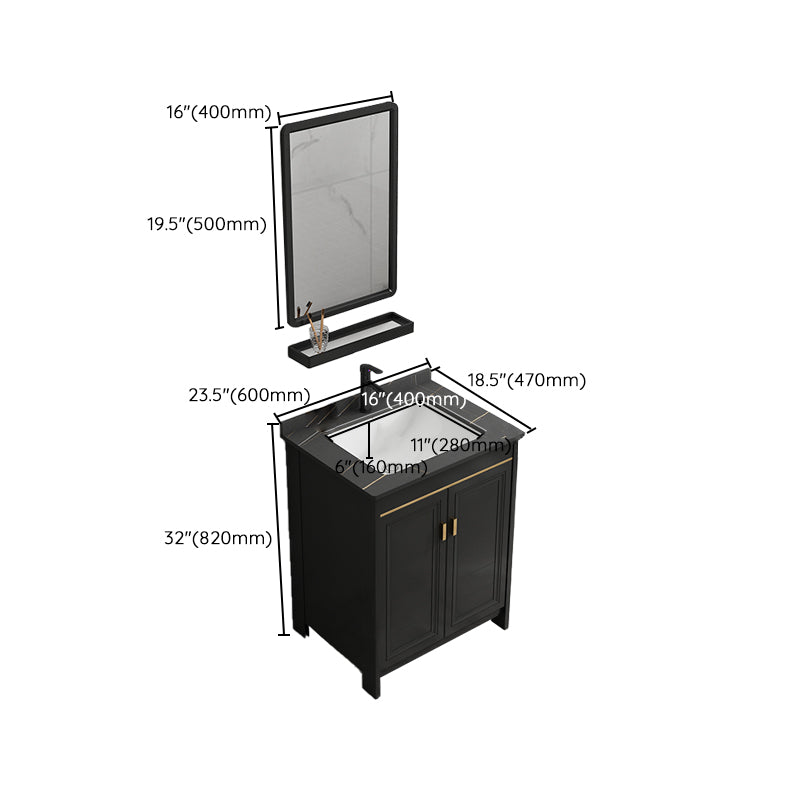 Black Bath Vanity Single Sink Metal Frame Mirror Vanity with Soft Close Door