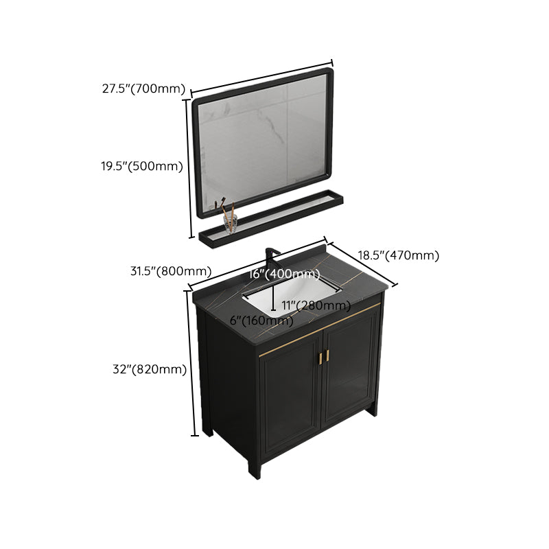 Black Bath Vanity Single Sink Metal Frame Mirror Vanity with Soft Close Door