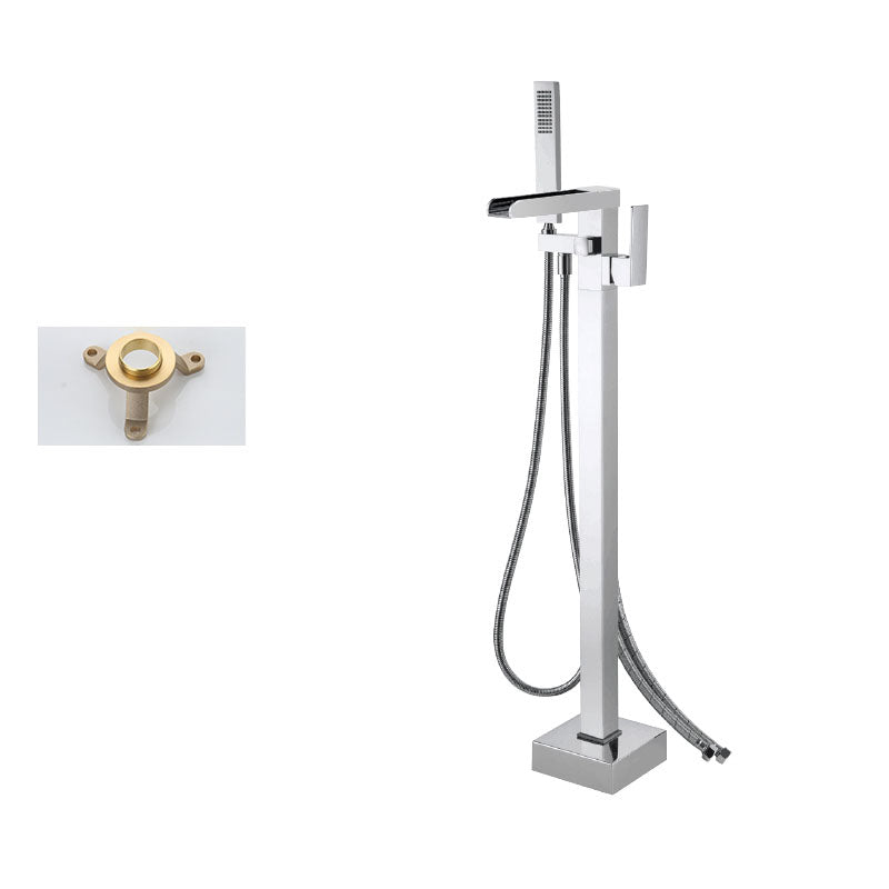 Floor Mounted Metal Freestanding Tub Filler Single Handle Waterfall Freestanding Faucet