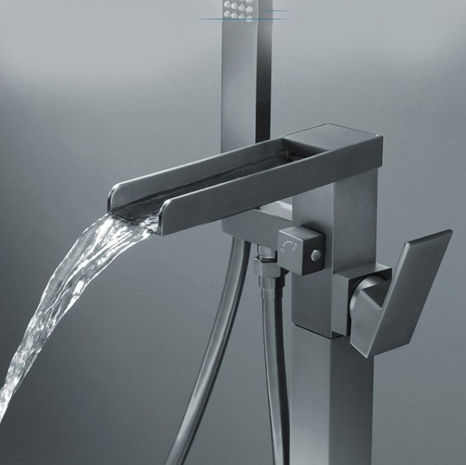 Floor Mounted Metal Freestanding Tub Filler Single Handle Waterfall Freestanding Faucet