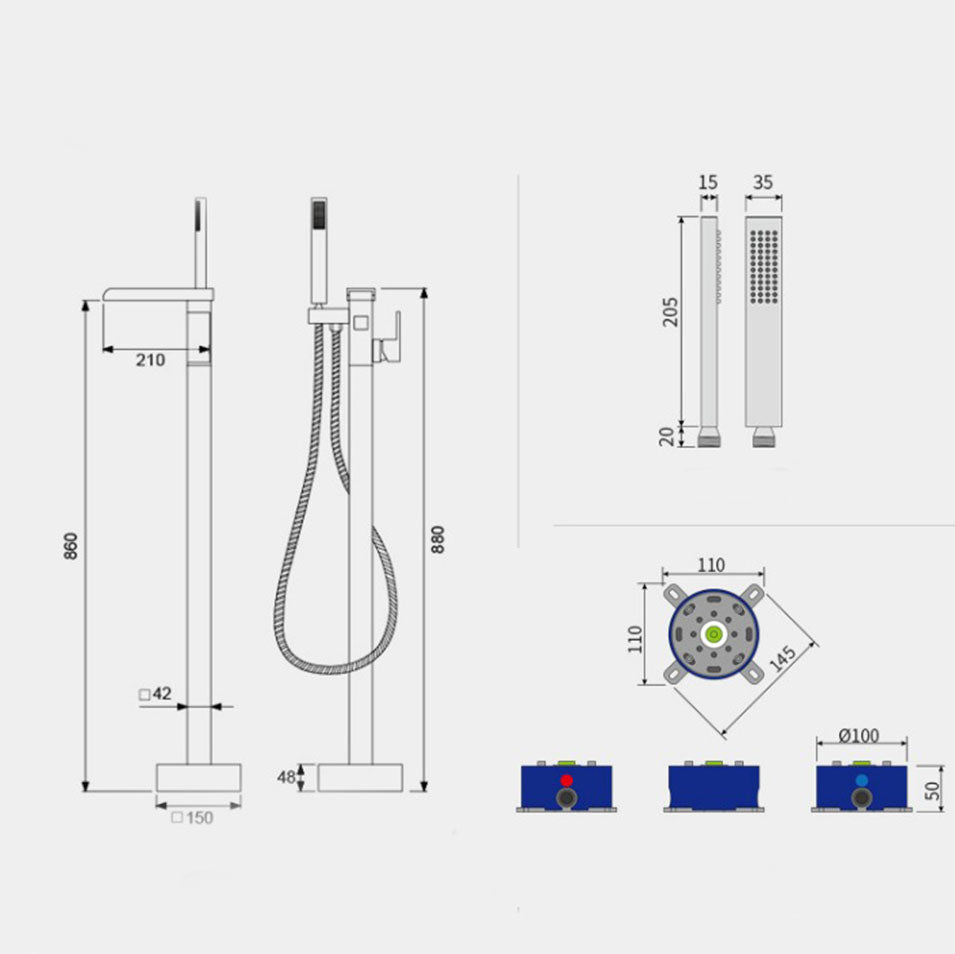 Floor Mounted Metal Freestanding Tub Filler Single Handle Waterfall Freestanding Faucet