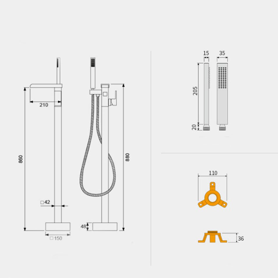 Floor Mounted Metal Freestanding Tub Filler Single Handle Waterfall Freestanding Faucet