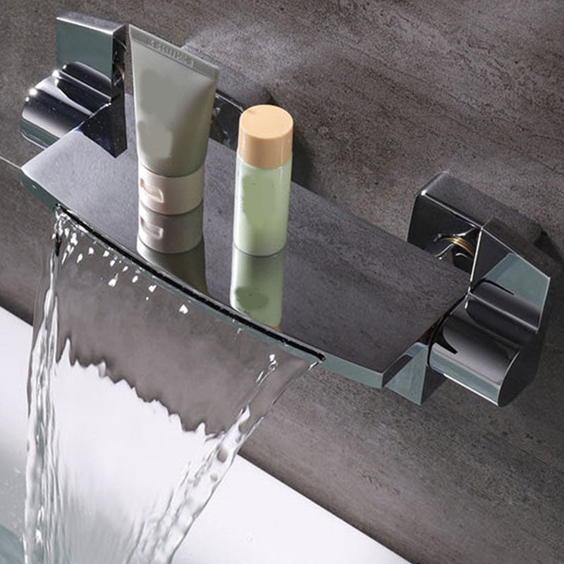 Contemporary Wall Mounted Metal Tub Filler Two Handles Waterfall Tub Faucet Trim