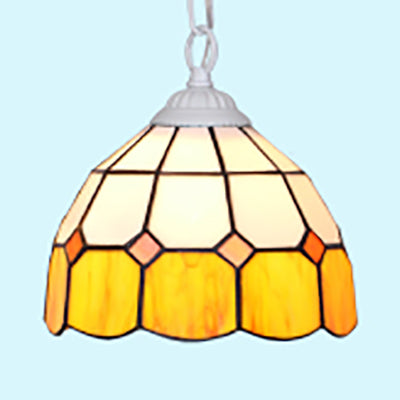 1 Head Bowl Suspension Lamp Tiffany-Style Black/White Hand Cut Glass Ceiling Pendant Light