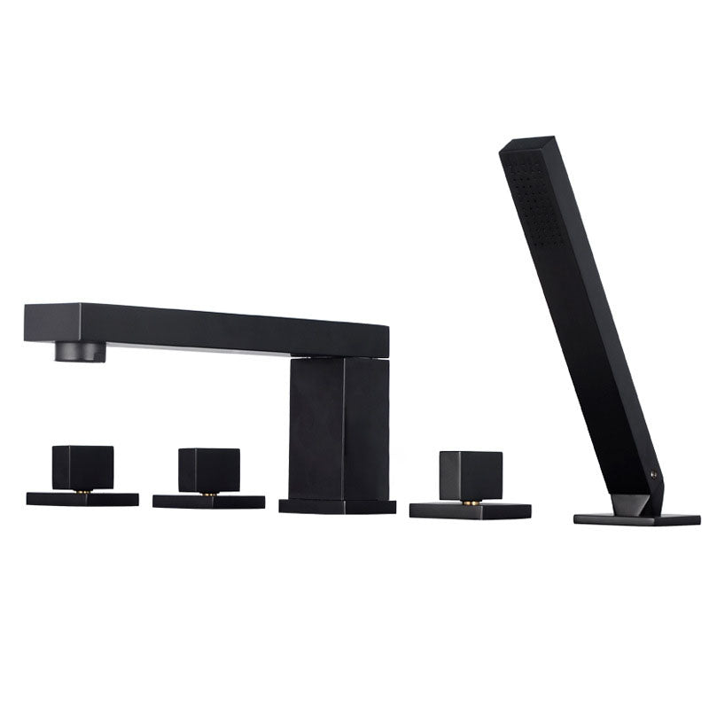 Modern Swivel Roman Tub Faucet Set Deck Mounted with Handheld Shower