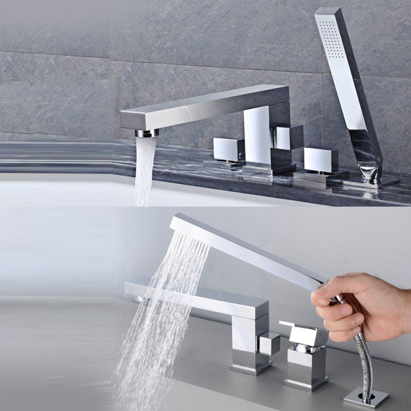 Modern Swivel Roman Tub Faucet Set Deck Mounted with Handheld Shower