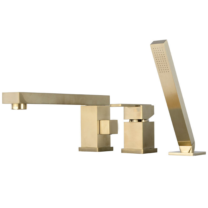 Modern Swivel Roman Tub Faucet Set Deck Mounted with Handheld Shower