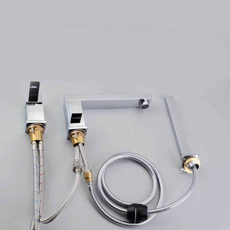 Modern Swivel Roman Tub Faucet Set Deck Mounted with Handheld Shower