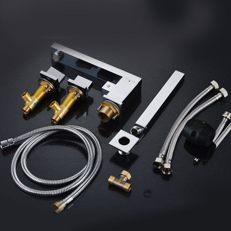 Modern Swivel Roman Tub Faucet Set Deck Mounted with Handheld Shower