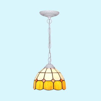 1 Head Bowl Suspension Lamp Tiffany-Style Black/White Hand Cut Glass Ceiling Pendant Light