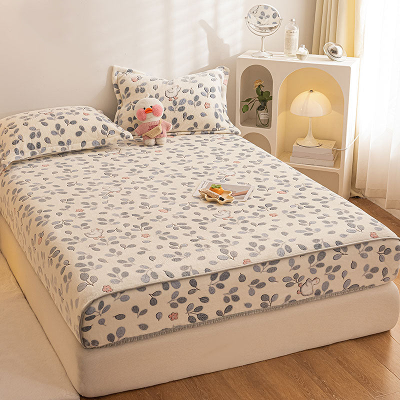 Soft Sheet Set Painting Breathable Flannel Fade Resistant Fitted Sheet