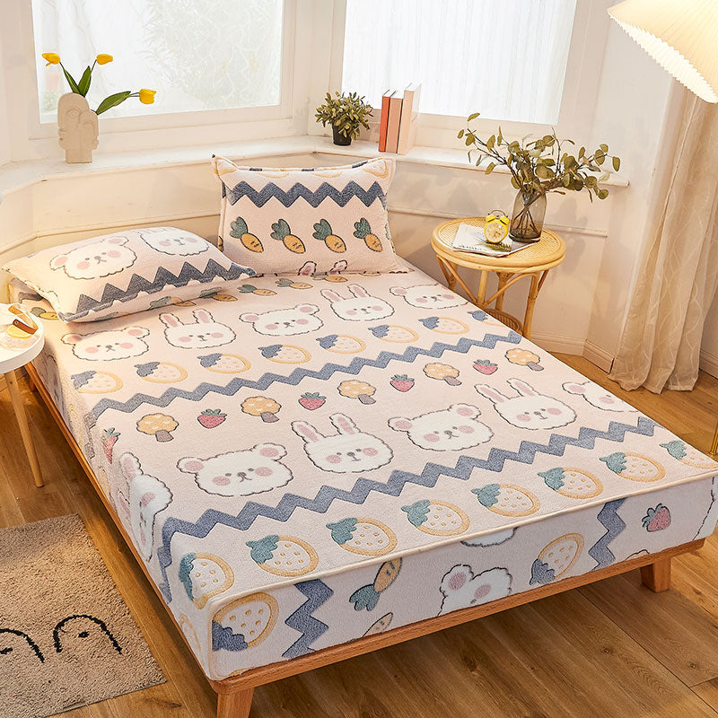 Soft Sheet Set Painting Breathable Flannel Fade Resistant Fitted Sheet