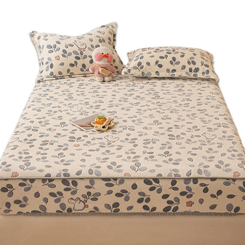 Soft Sheet Set Painting Breathable Flannel Fade Resistant Fitted Sheet