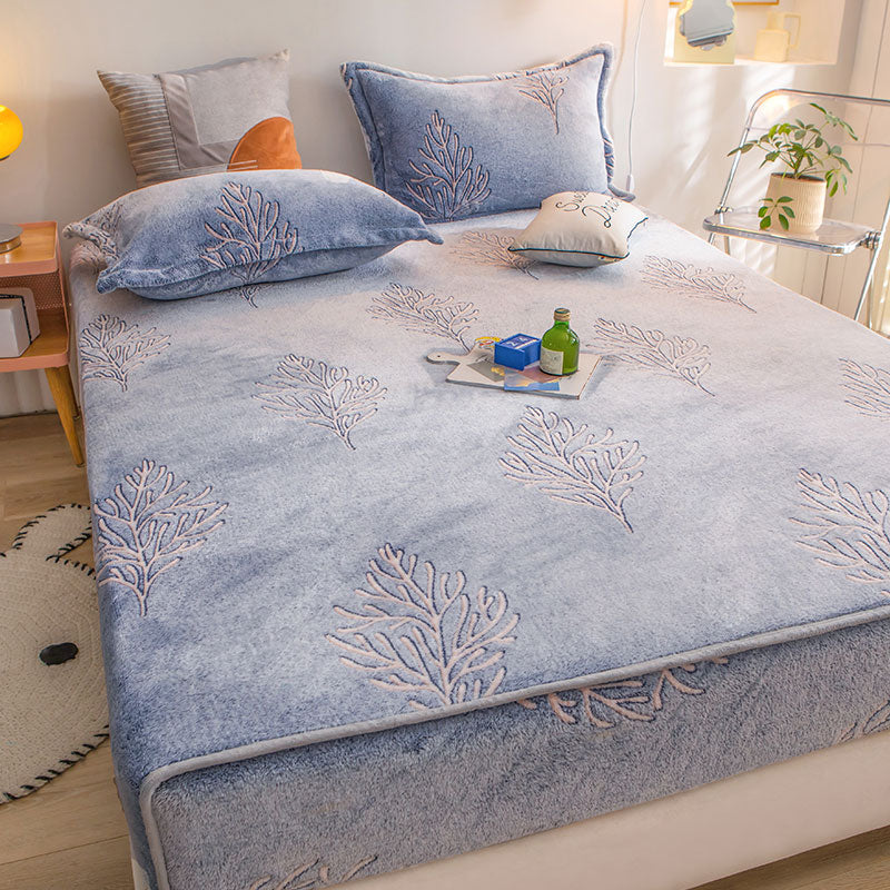 Soft Sheet Set Painting Breathable Flannel Fade Resistant Fitted Sheet