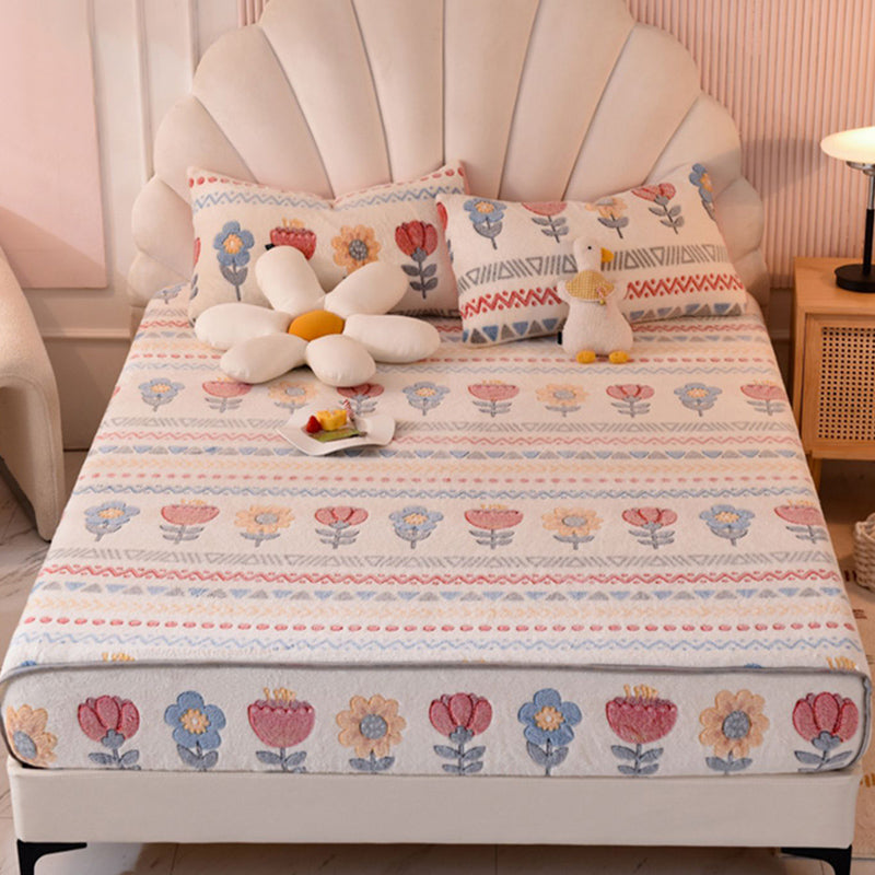 Cartoon Printed Bed Sheet Breathable Cotton Flannel Fitted Sheet