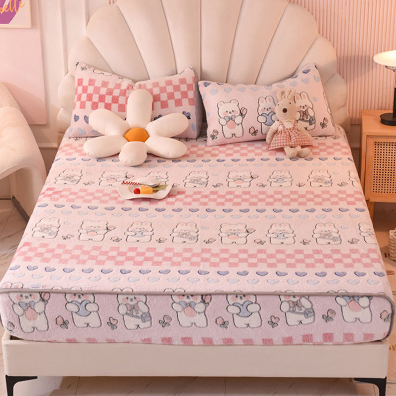 Cartoon Printed Bed Sheet Breathable Cotton Flannel Fitted Sheet