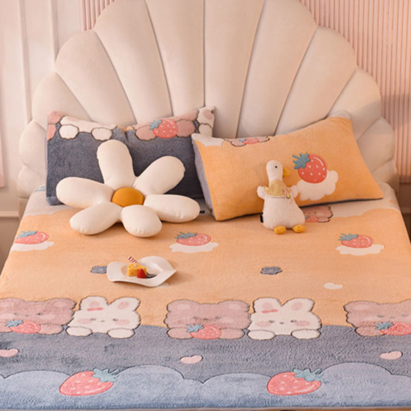 Cartoon Printed Bed Sheet Breathable Cotton Flannel Fitted Sheet