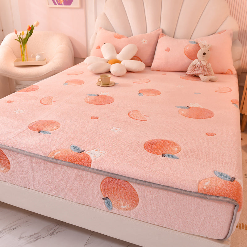 Cartoon Printed Bed Sheet Breathable Cotton Flannel Fitted Sheet