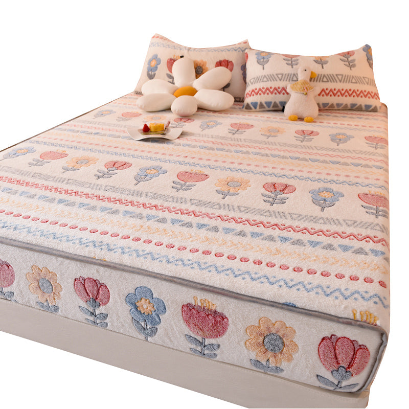 Cartoon Printed Bed Sheet Breathable Cotton Flannel Fitted Sheet