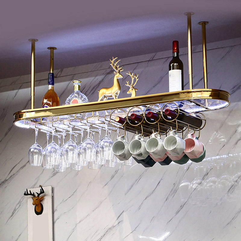 Glam Style Hanging Wine Rack Metal Wine Bottle & Glass Rack for Bar
