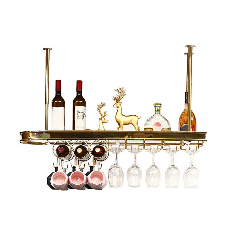 Glam Style Hanging Wine Rack Metal Wine Bottle & Glass Rack for Bar