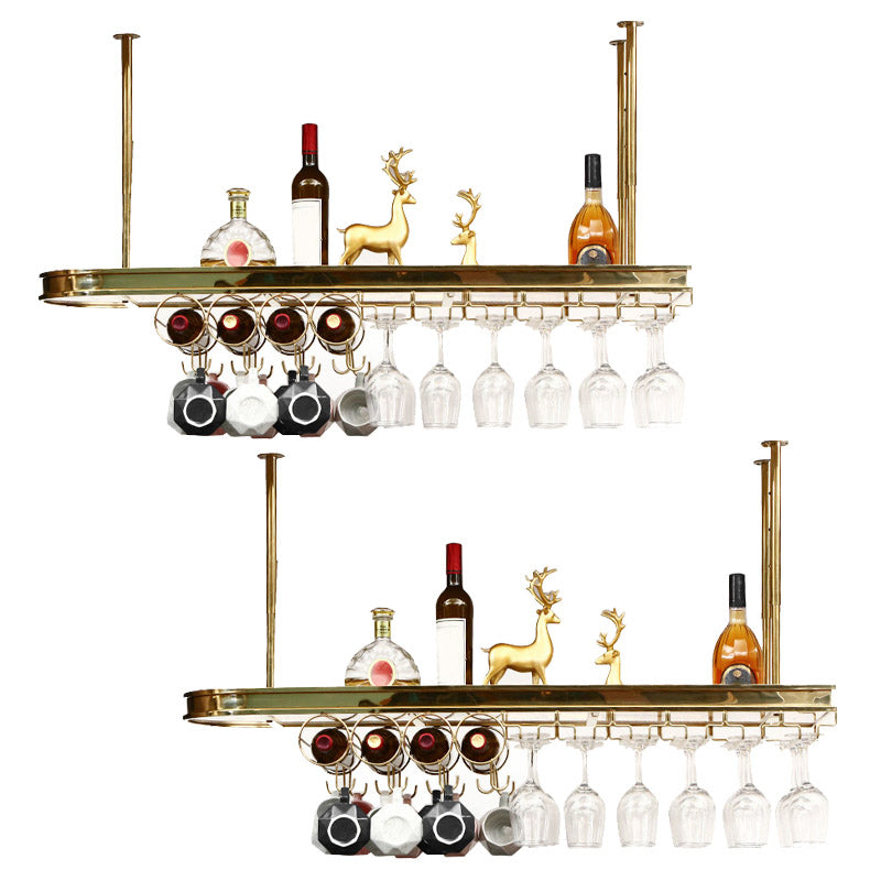 Glam Style Hanging Wine Rack Metal Wine Bottle & Glass Rack for Bar