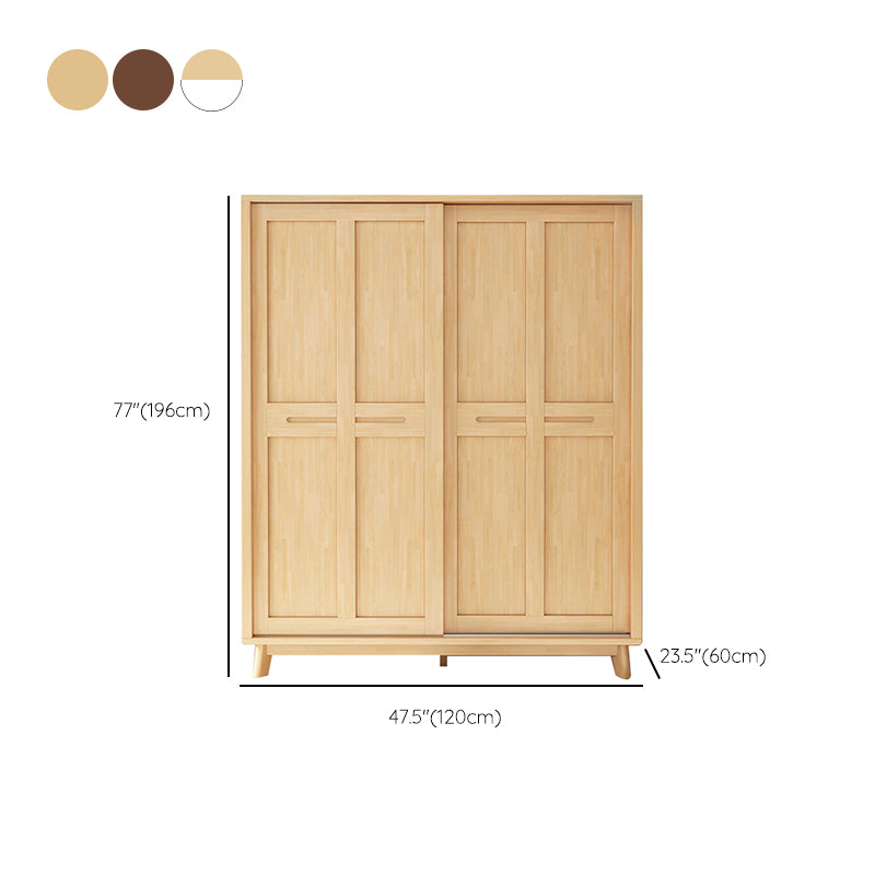 Freestanding Solid Wood Wardrobe Modern Wardrobe Armoire with 2 Doors and 1 Drawer