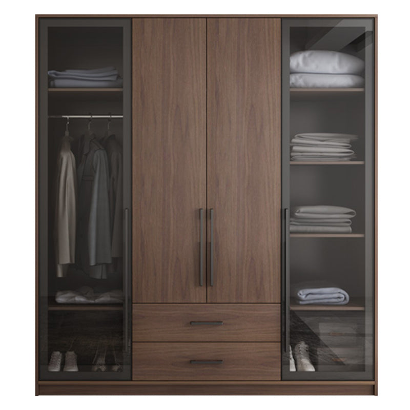 Brown Wood Wardrobe Armoire Modern Freestanding Wardrobe with Self Close Drawers
