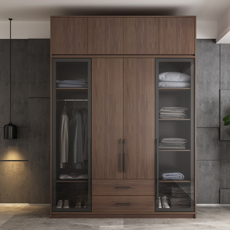 Brown Wood Wardrobe Armoire Modern Freestanding Wardrobe with Self Close Drawers