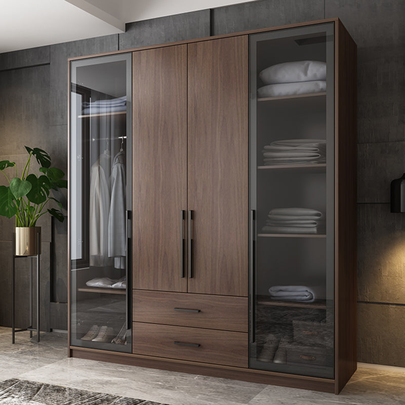 Brown Wood Wardrobe Armoire Modern Freestanding Wardrobe with Self Close Drawers