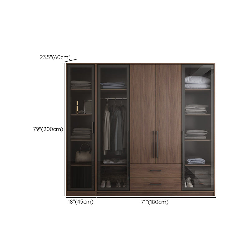 Brown Wood Wardrobe Armoire Modern Freestanding Wardrobe with Self Close Drawers