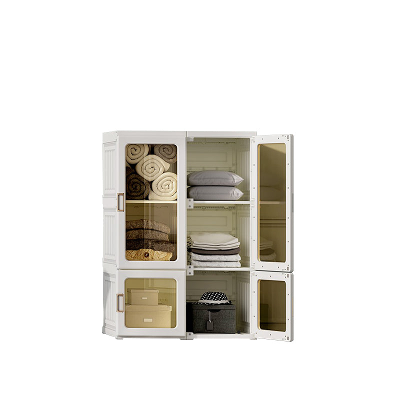 Contemporary Freestanding Plastic Wardrobe Foldable Wardrobe with Shelves in White