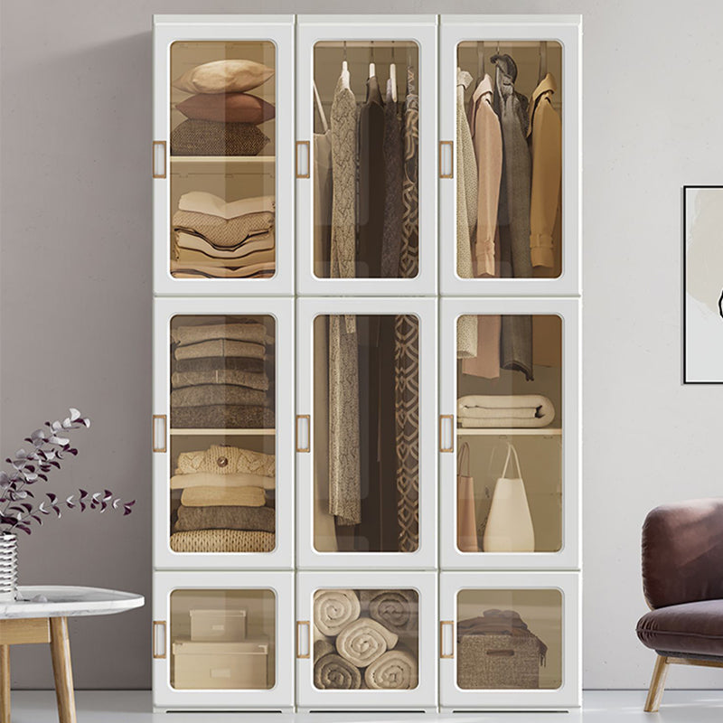 Contemporary Freestanding Plastic Wardrobe Foldable Wardrobe with Shelves in White