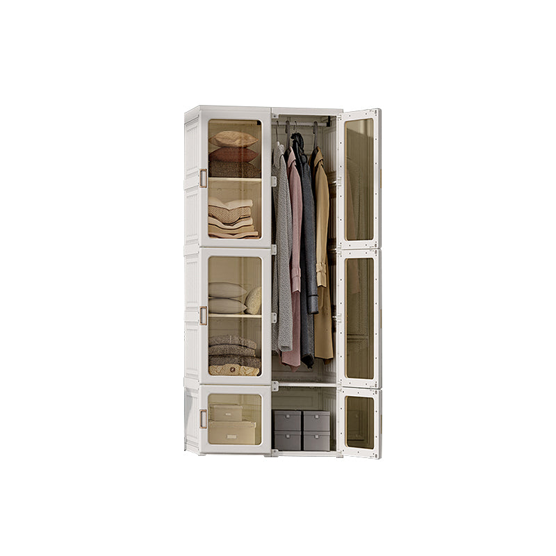 Contemporary Freestanding Plastic Wardrobe Foldable Wardrobe with Shelves in White