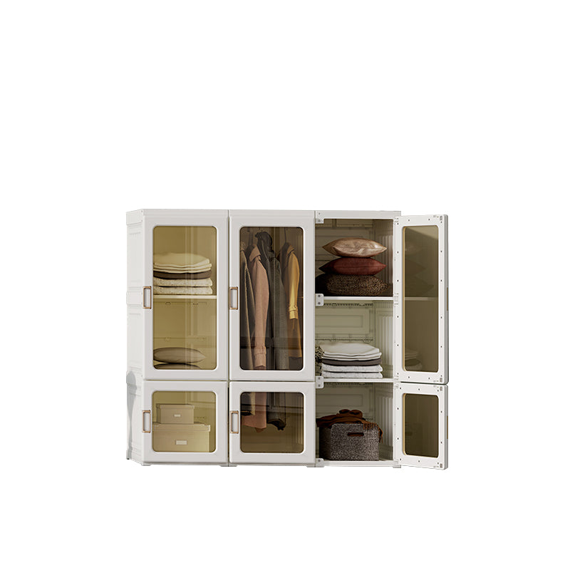 Contemporary Freestanding Plastic Wardrobe Foldable Wardrobe with Shelves in White