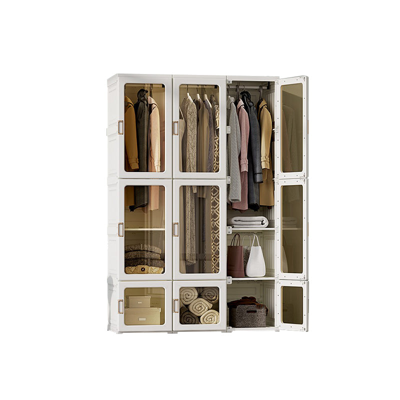 Contemporary Freestanding Plastic Wardrobe Foldable Wardrobe with Shelves in White