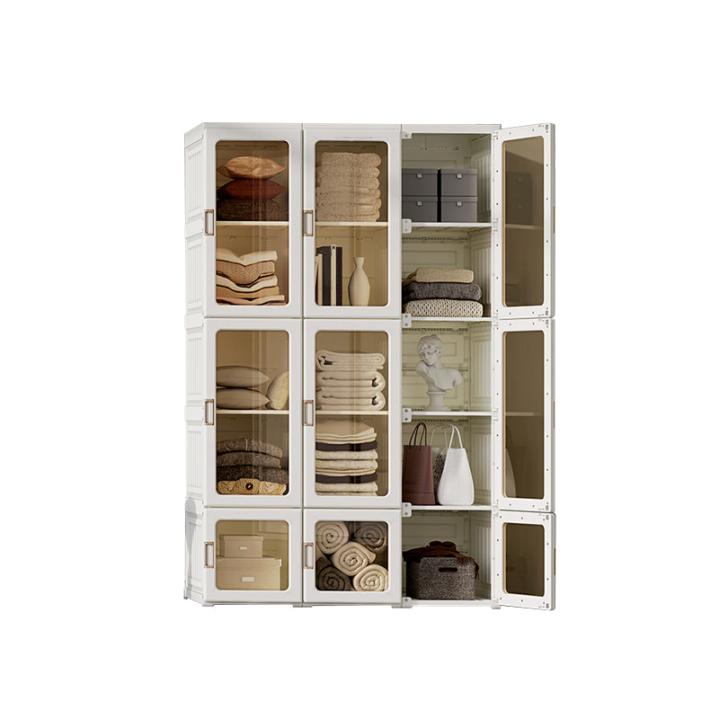 Contemporary Freestanding Plastic Wardrobe Foldable Wardrobe with Shelves in White
