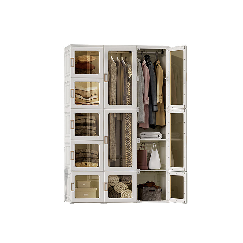 Contemporary Freestanding Plastic Wardrobe Foldable Wardrobe with Shelves in White