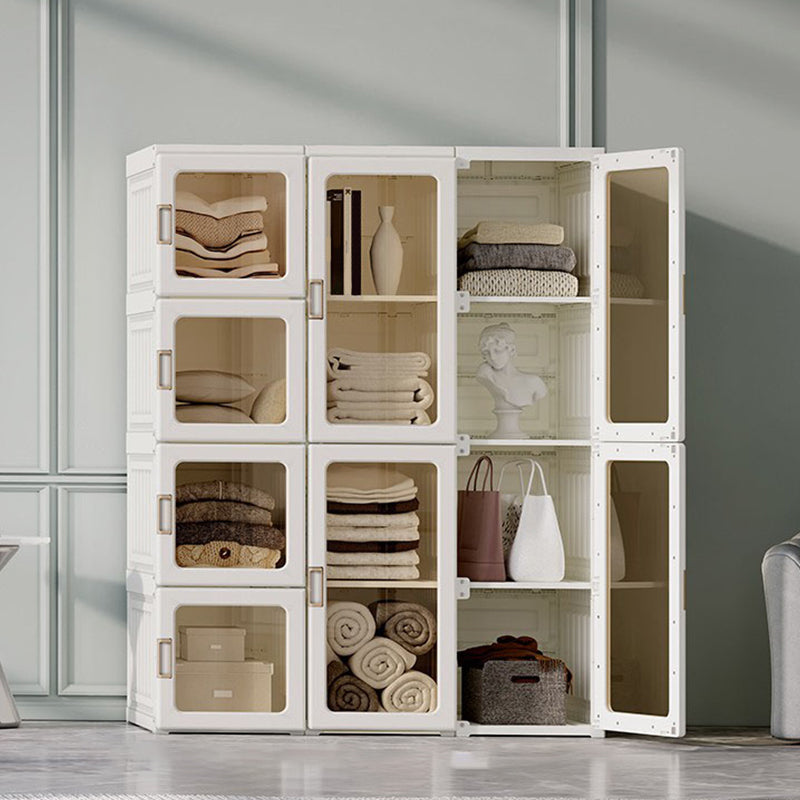 Contemporary Freestanding Plastic Wardrobe Foldable Wardrobe with Shelves in White