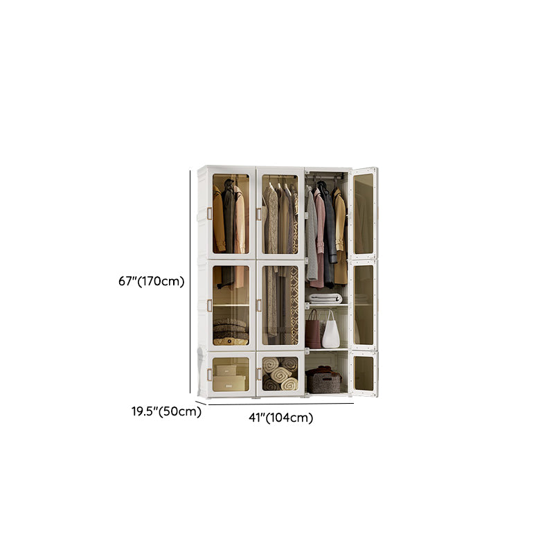 Contemporary Freestanding Plastic Wardrobe Foldable Wardrobe with Shelves in White