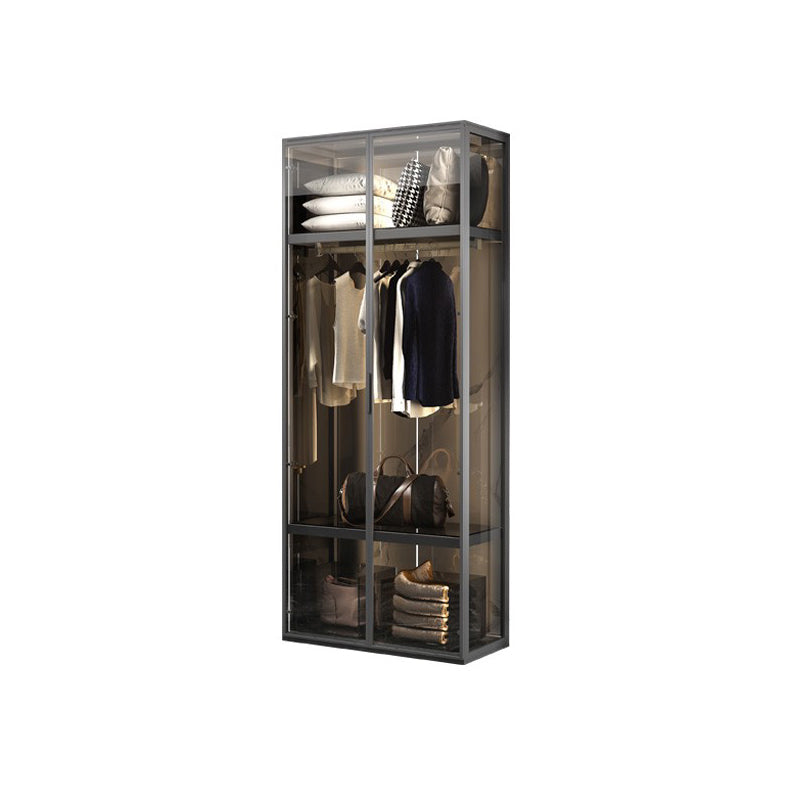 Contemporary Tempered Glass Wardrobe Armoire Freestanding Wardrobe with Shelves