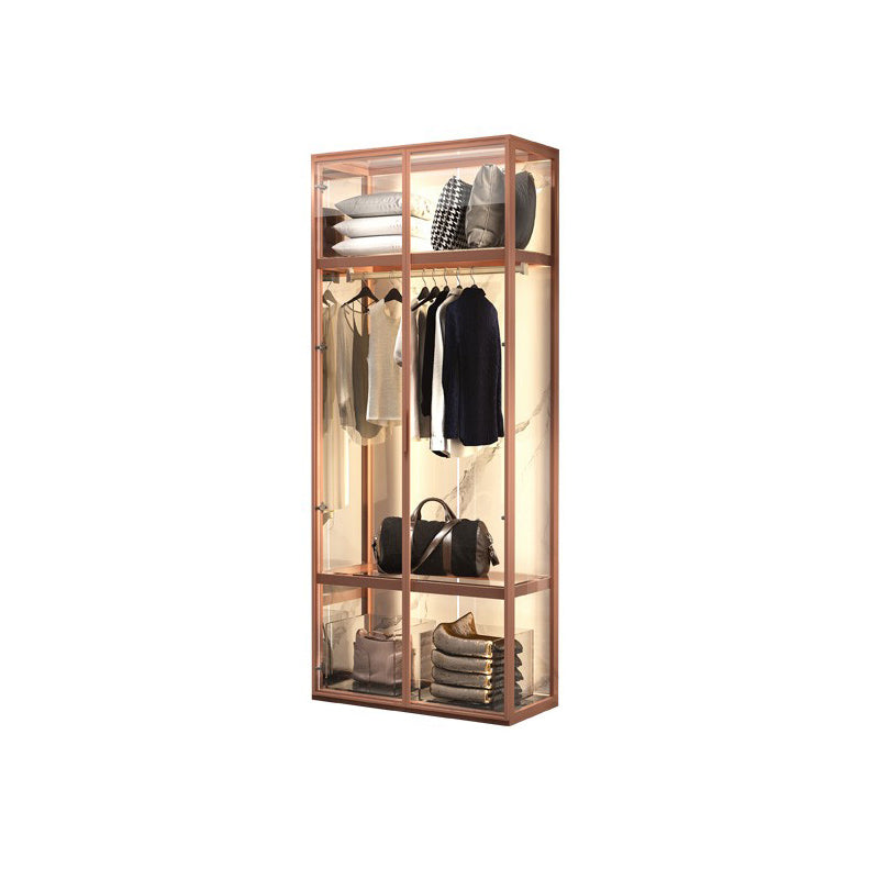 Contemporary Tempered Glass Wardrobe Armoire Freestanding Wardrobe with Shelves