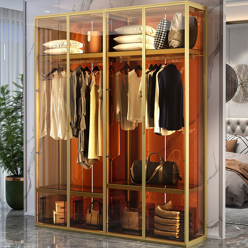 Contemporary Tempered Glass Wardrobe Armoire Freestanding Wardrobe with Shelves