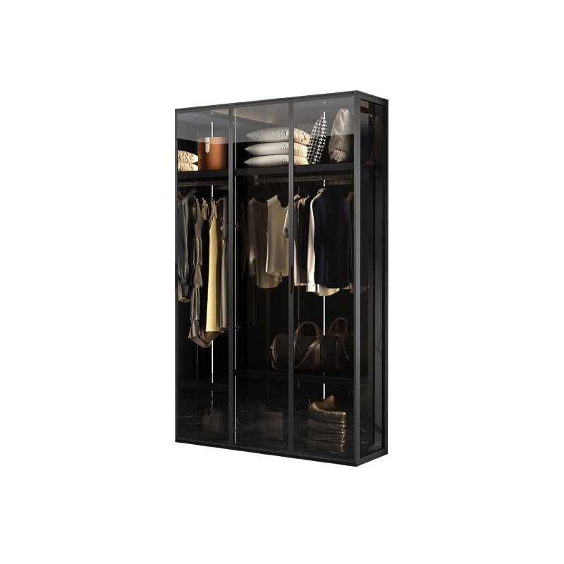 Contemporary Tempered Glass Wardrobe Armoire Freestanding Wardrobe with Shelves