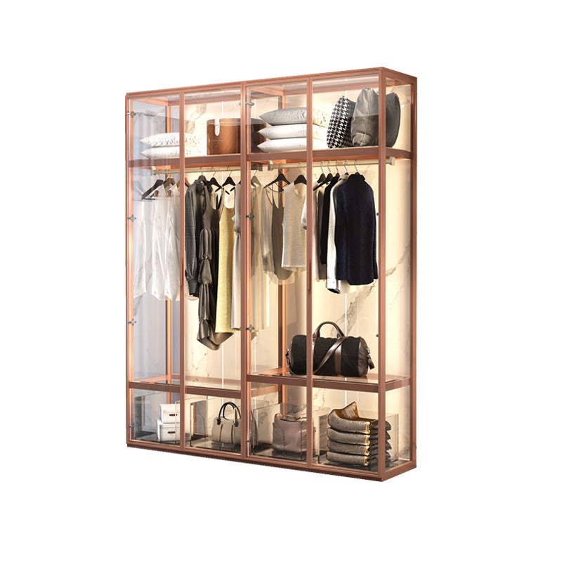 Contemporary Tempered Glass Wardrobe Armoire Freestanding Wardrobe with Shelves
